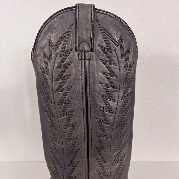 Double H Grey Leather Tall Western Heeled Cowboy Boots - Picture 2 of 14